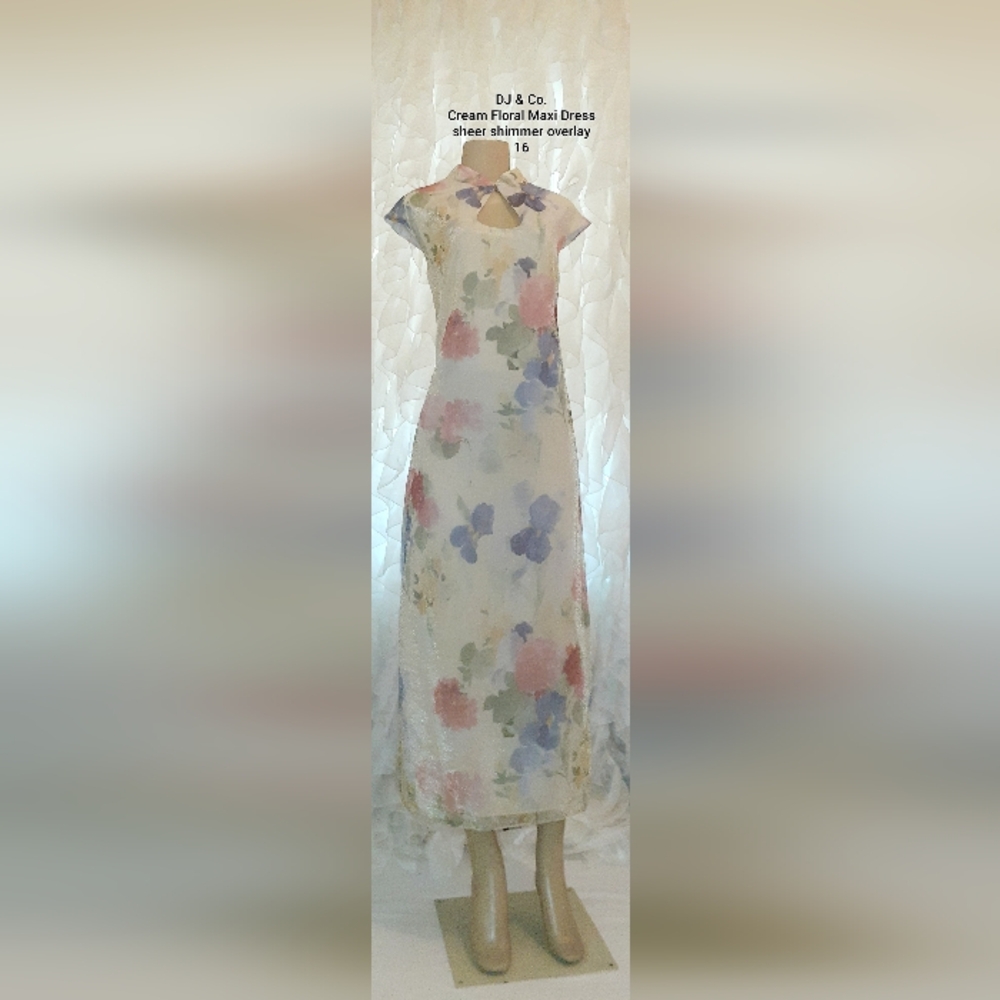 DJ & Co. Cream Soft Colorful Floral Print Maxi Dress 16